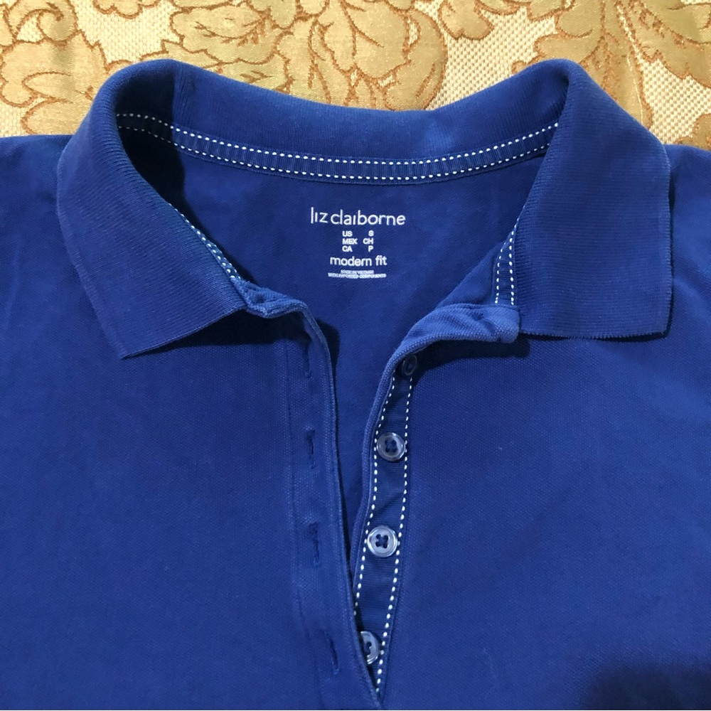 Top Lot of 2, Liz Claiborne polo crop blue AND off-shoulder crop ivory, Size S/M - Picture 3 of 14